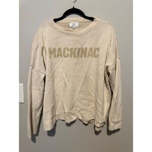 Town Pride Mackinac Island Knit Sweater Cream Tan Graphic Pullover Small USA